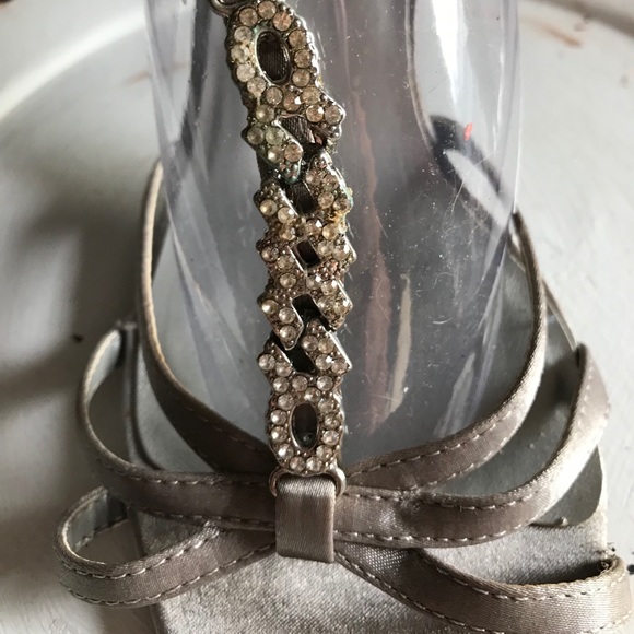 SATIN SILVER 4 INCH HEELS RHINESTONE STRAP FRONT - Picture 7 of 13